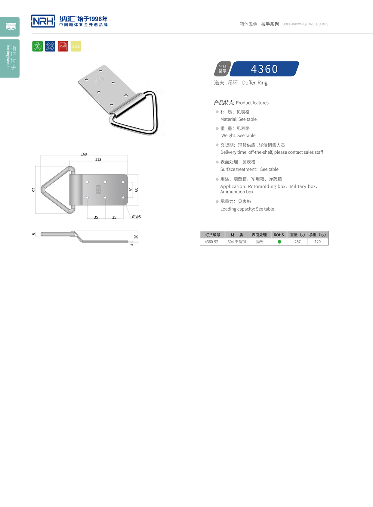 花季传媒app/NRH 滚塑箱吊环 4360