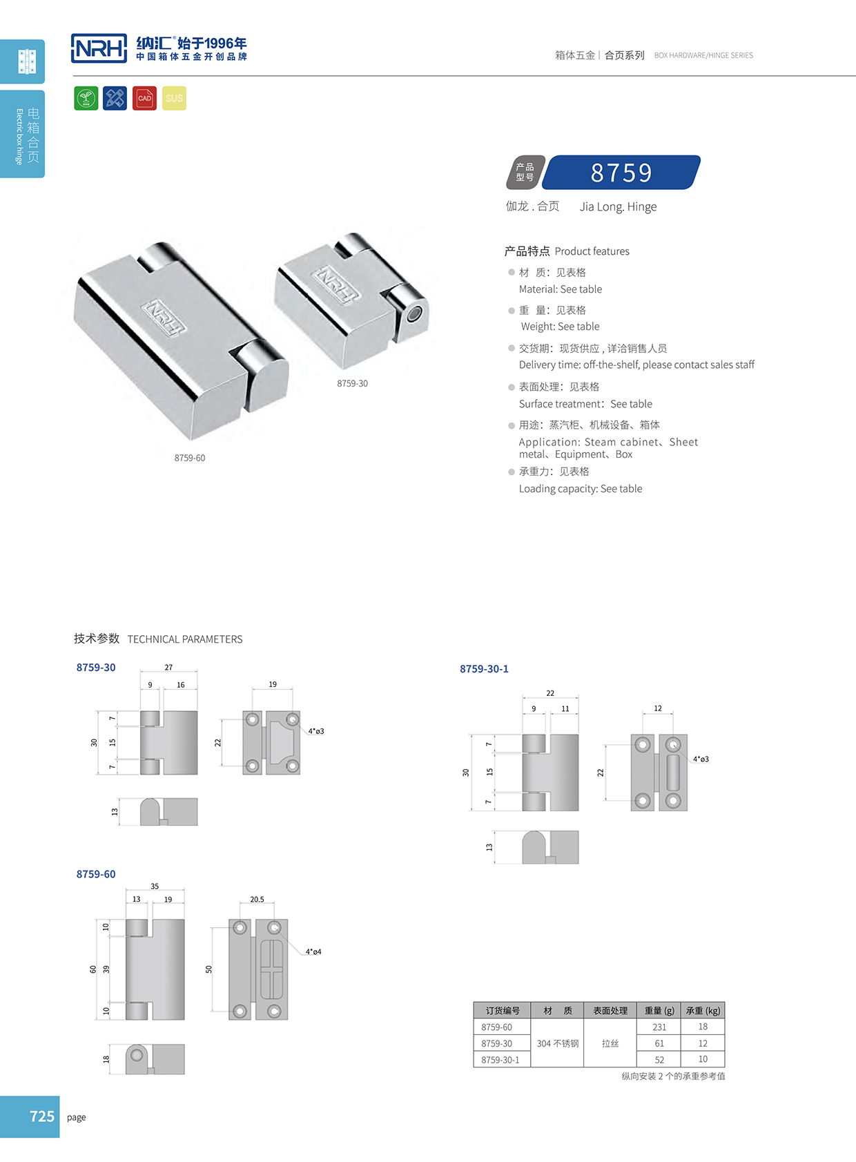 花季传媒app/NRH 8759-30 车货柜长铰链